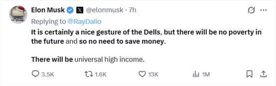 马斯克：AI将创造“全民高收入” 存钱将变得不再必要<strong></p>
<p>理财卷</strong>！